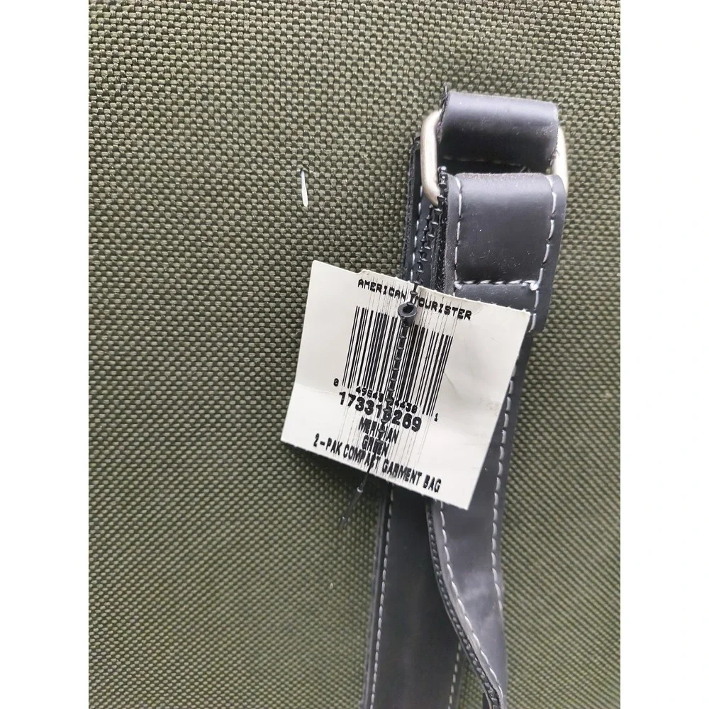 American Tourister Garment Bag Green Nylon Shoulder Strap and Blank Luggage Tag